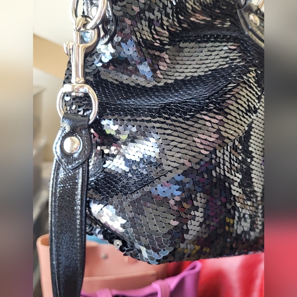 Coach Poppy Rocker Black Sequin Satchel Bag - Picture 7 of 7